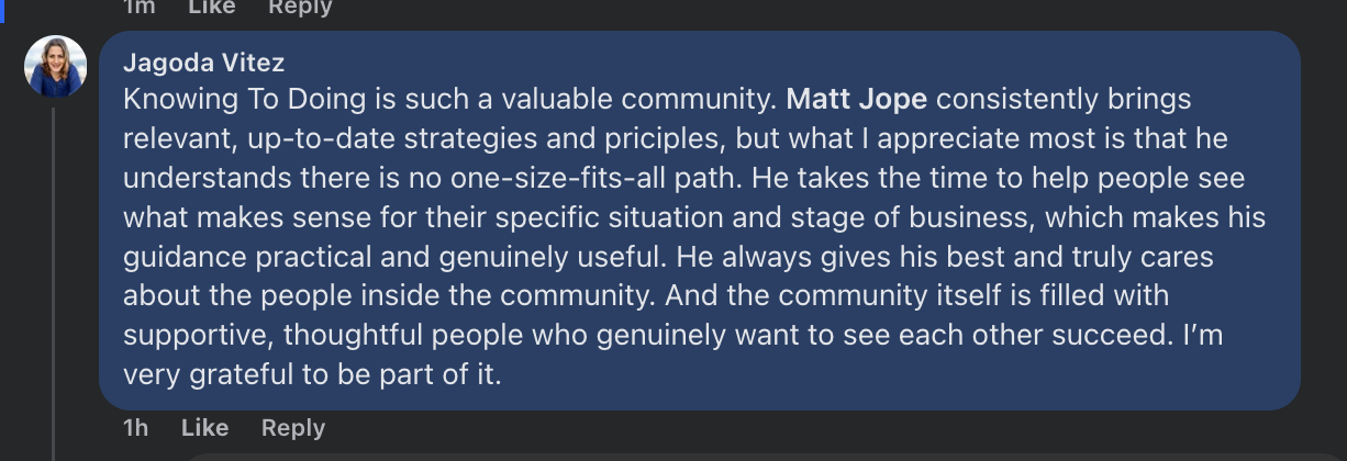 Member comment from Jagoda Vitez